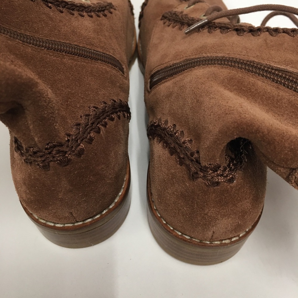 Jack Rogers Gemma Suede Leather Lace Up Boots 8.5 Toffee Brown Side Zip - Picture 6 of 14